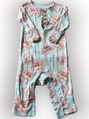 Posh Peanut Floral Blue and Pink Baby One-Piece Romper